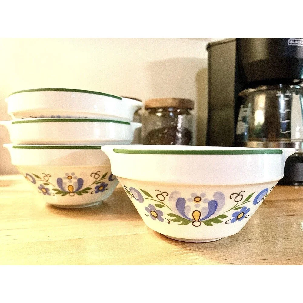 Vintage Lubiana Poland Handled Cream Soup Bowls Kashubian Floral Set Of 4